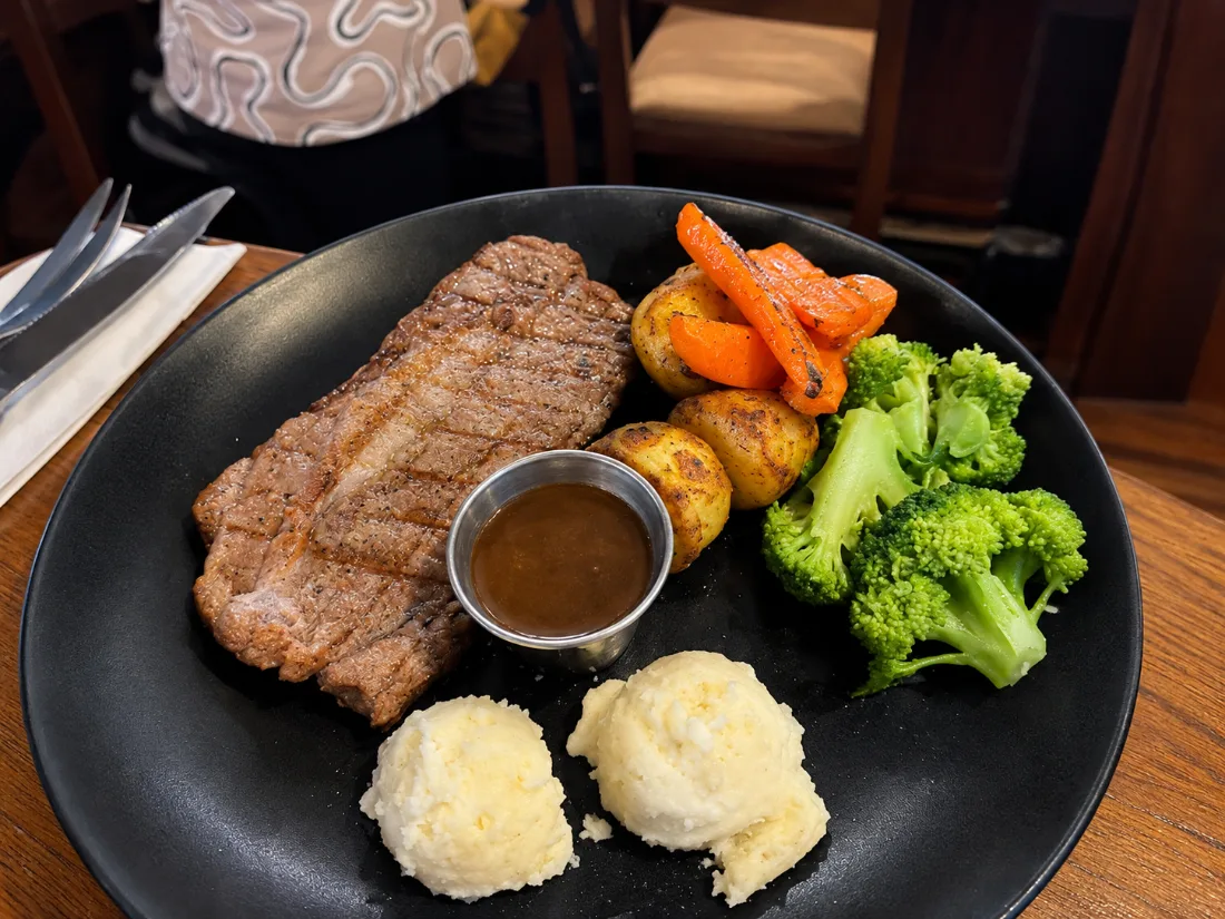 Steak with mash, roast potatoes and vegetables at Healy Mac’s Irish Bar, Kuala Lumpur